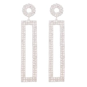 baublestar rhinestone long drop earrings silver cubic zirconia sparkly statement rectangle dangle geometric earring wedding jewelry for women