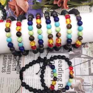 SAMOCO 16Pcs Men Women 8mm Lava Rock 7 Chakras Aromatherapy Essential Oil Diffuser Bracelet Braided Rope Natural Stone Yoga Beads Bracelet Bangle