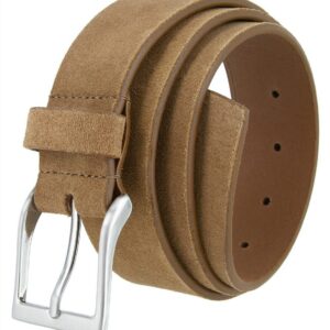 Cowboy Craft Men's Suede Leather Belt Genuine Full Leather Casual Dress Belt 1-3/8" or 1-1/2" Wide (Style B - Taupe, 34)