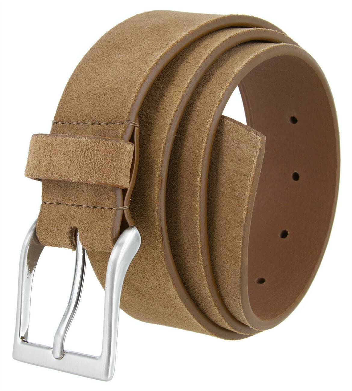 Cowboy Craft Men's Suede Leather Belt Genuine Full Leather Casual Dress Belt 1-3/8" or 1-1/2" Wide (Style B - Taupe, 34)