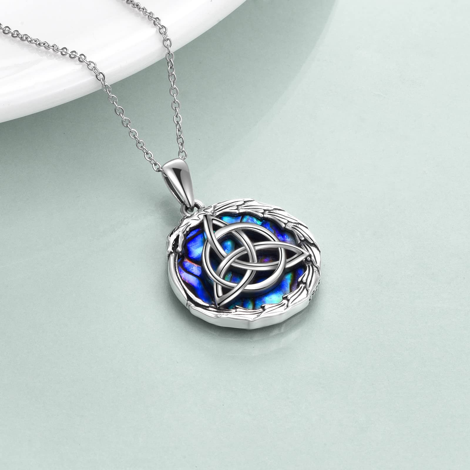 AXELUNA Dragon Celtic Knot Necklace Sterling Silver Dragon Abalone Shell Pendant Gifts For Women Men Jewelry