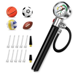 ONG NAMO Ball Pump with Pressure Gauge for Sports Ball Pressure Release, Hand Air Pump for Balls with 10 Needles & 2 Nozzles, Basketball Soccer Ball Volleyball Rugby Pump for Inflating & Deflating