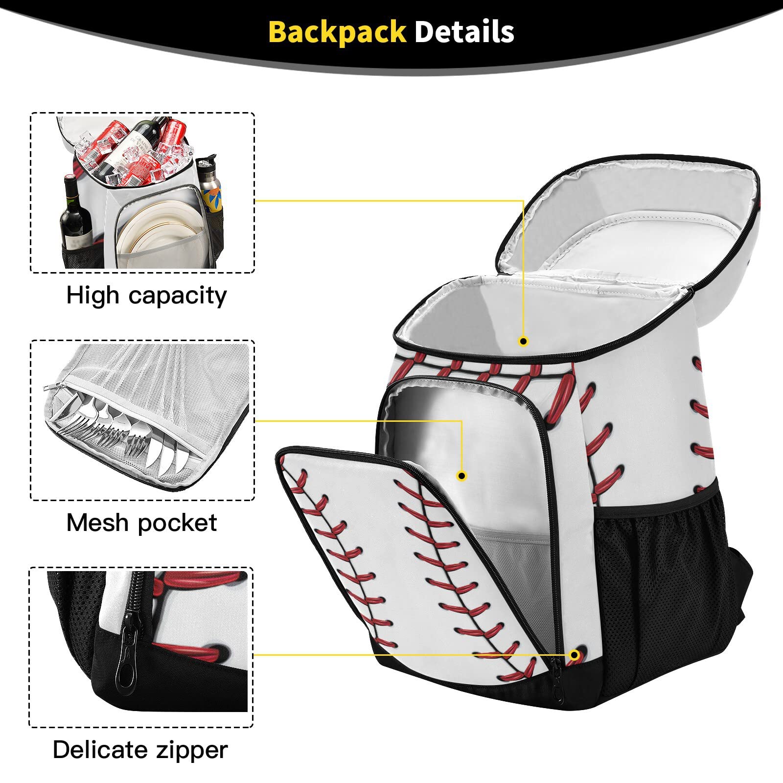 Softball Baseball Cooler Backpack for Women Men Picnic Cooler Bags Insulated Waterproof Leak Proof Portable Lunch Backpack for Work Hiking, Camping, Picnic