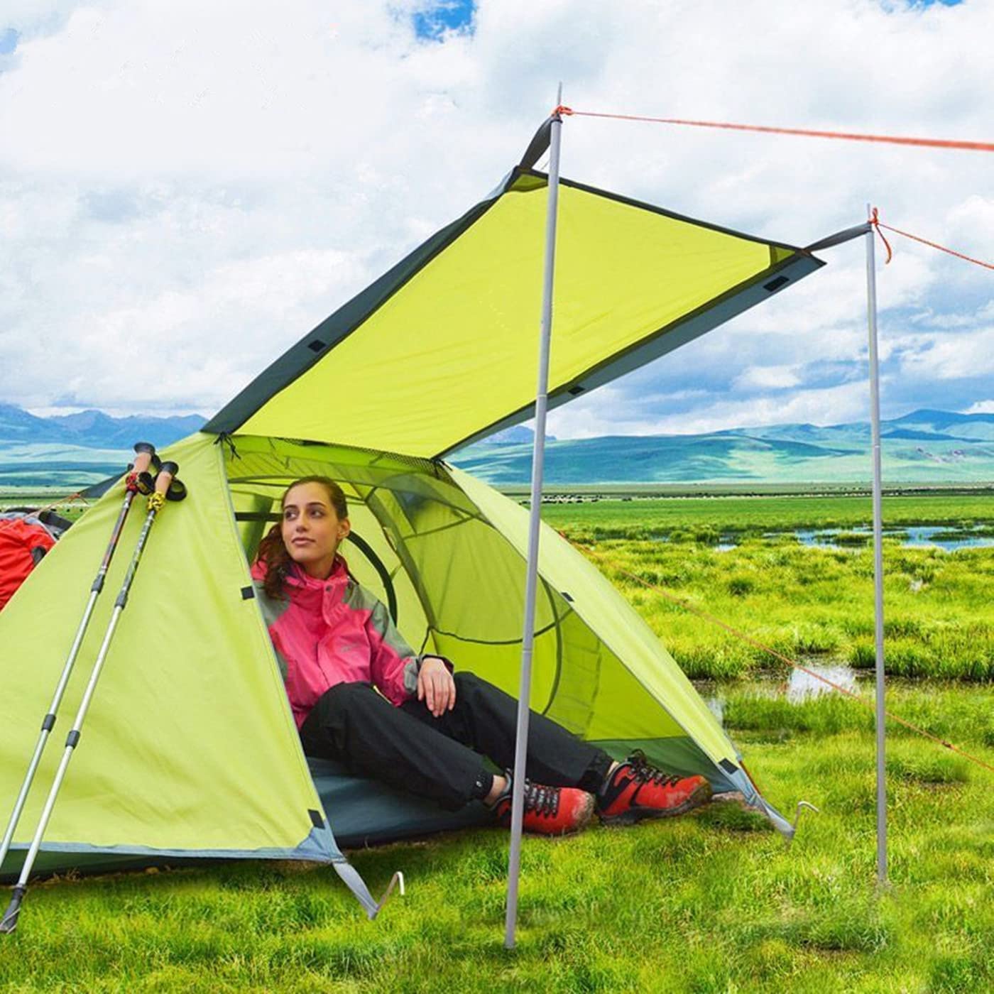 Adjustable Tarp Pole Canopy Pole Set of 2, Portable Tent Poles Rodsfor Camping Tarps,Tent,Awnings, Shelters, Hiking