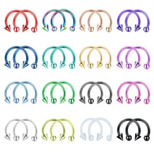 joerica 32pcs 16g horseshoe septum rings stainless steel nose circular barbells rings cartilage tragus helix eyebrow colorful daith earring piercings body jewelry ball/arrow 8mm 10mm