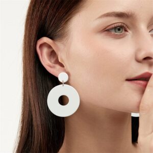 WUWEIJIAJIA Unique 80s 90s Boho Black White Huge Acrylic Hollow Round Dangle Drop Earrings Resin Geometric Stud Earrings for Women Summer Holiday Party (White)