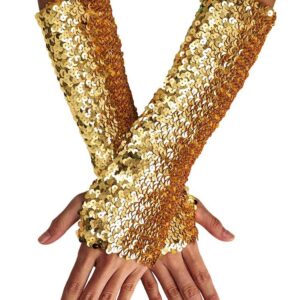 Yikisdy Sequins Fingerless Glove sparkly Gold Gloves Rave Mermaid Glove for Women (Gold)