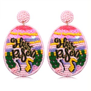 moloch easter earrings for women easter bead he is risen earrings colorful beads sequins egg dangling earrings spring holiday jewelry girls gift (pink)