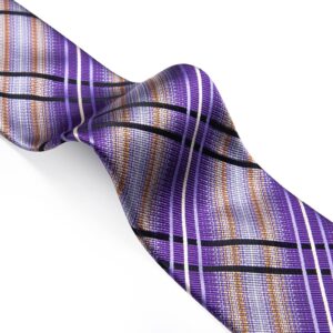 DiBanGu Men's Purple Plaid Tie and Pocket Square Tie Set Classic Checkered Lilac Purple Necktie