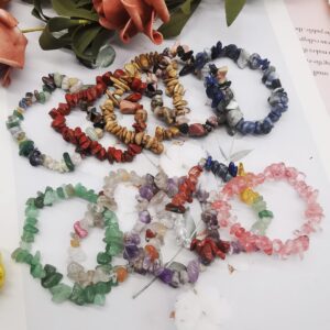 SAMOCO 20 PCS Natural Gemstone Bracelets Chakra Crystal Irregular Chips Beads Stretch Bracelets for Women Align Chakras Promote Communication