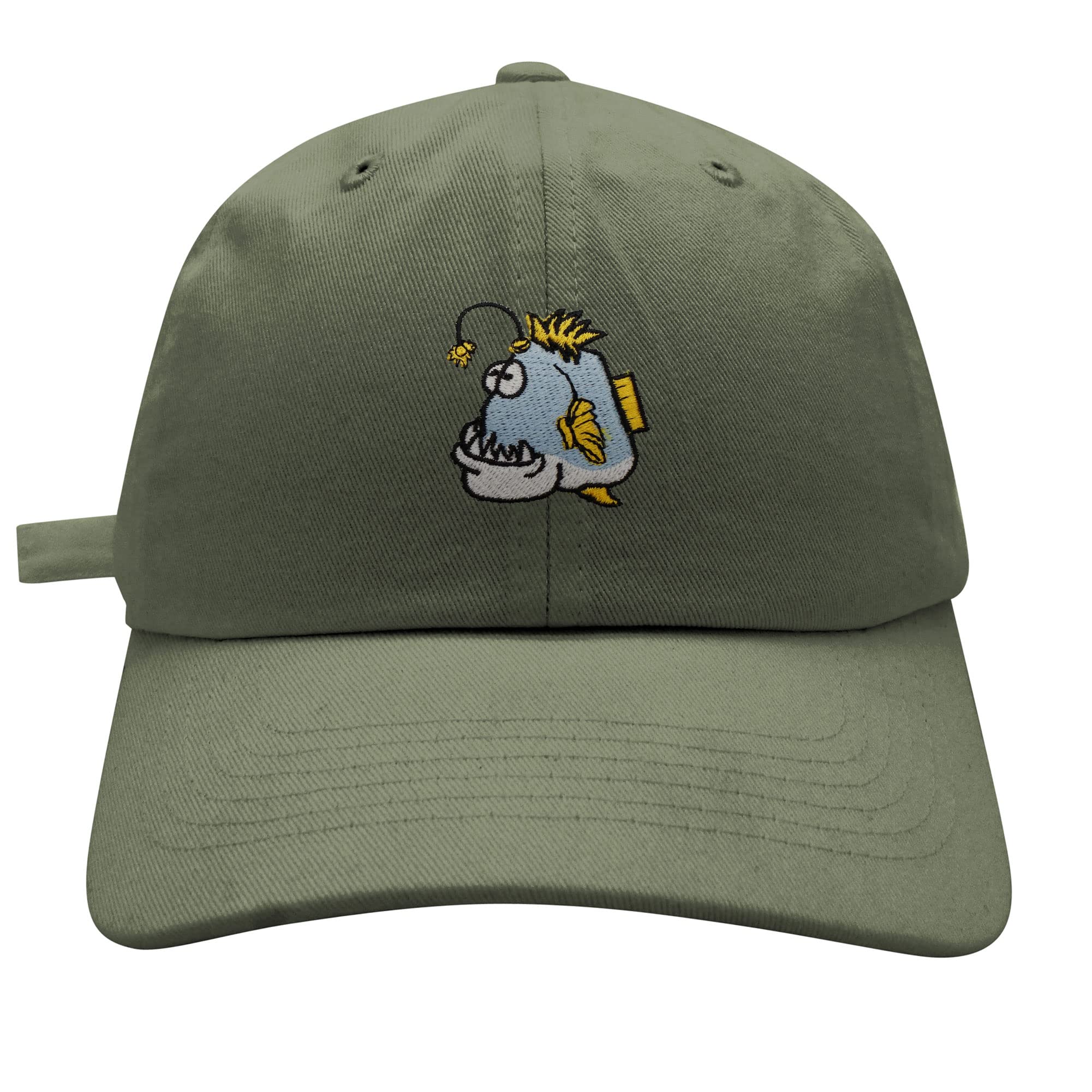 JPAK Angler Fish Dad Hat Embroidered Baseball Cap Funny Olive Green