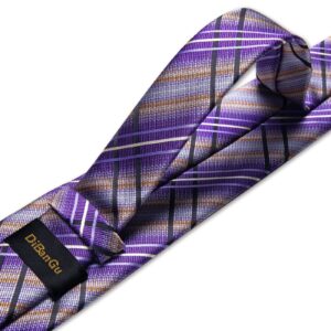 DiBanGu Men's Purple Plaid Tie and Pocket Square Tie Set Classic Checkered Lilac Purple Necktie