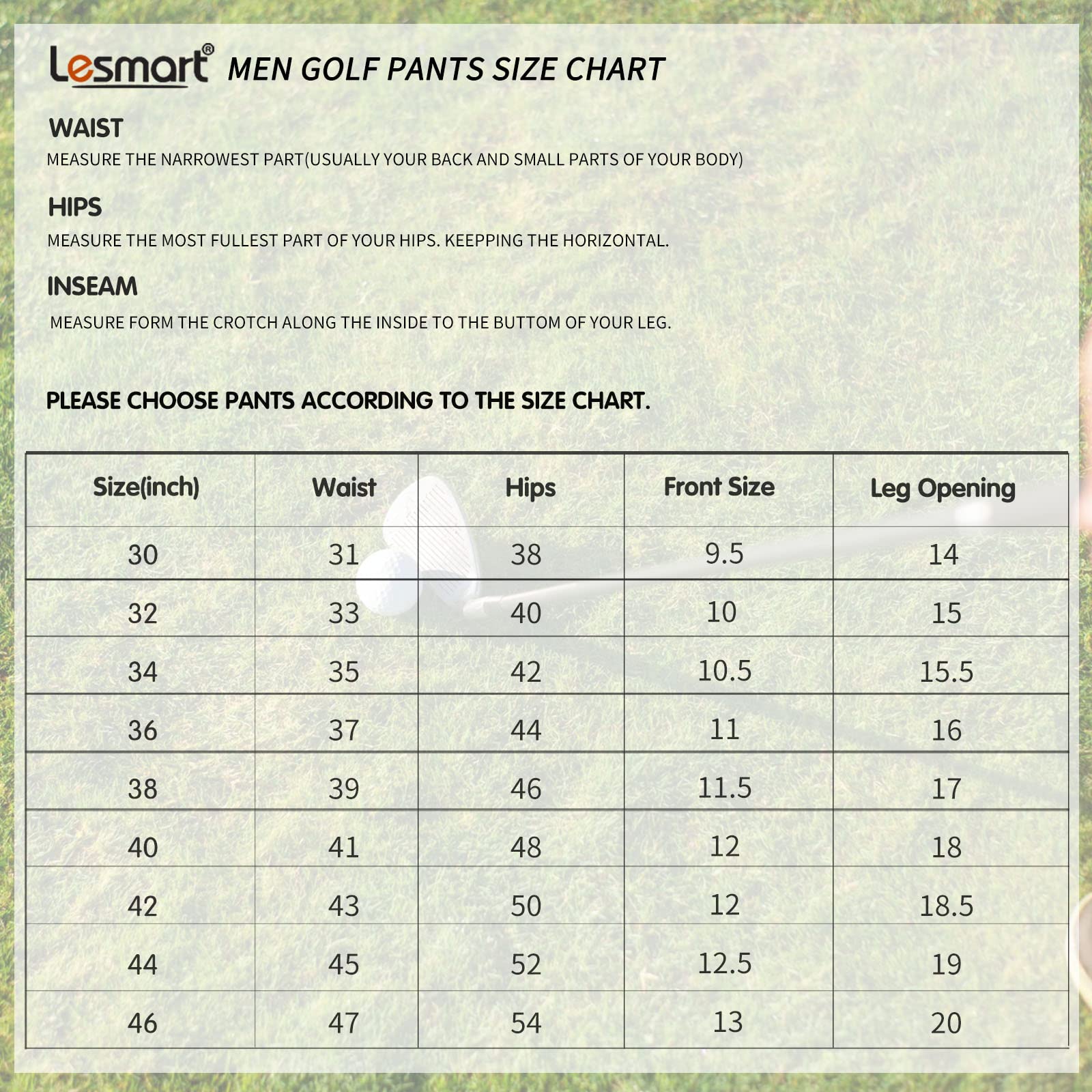 Lesmart Men Golf Pants Expandable Waistband Stretch Relaxed Fit Golf Pants with Pockets Orange 32Wx33L