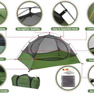 Clostnature Polaris Lightweight Backpacking Tent - 1/1.5/2/3/4 Person Ultralight Waterproof Camping Tent, 3 Season Large Size Easy Setup Tent for Family, Outdoor, Hiking and Mountaineering