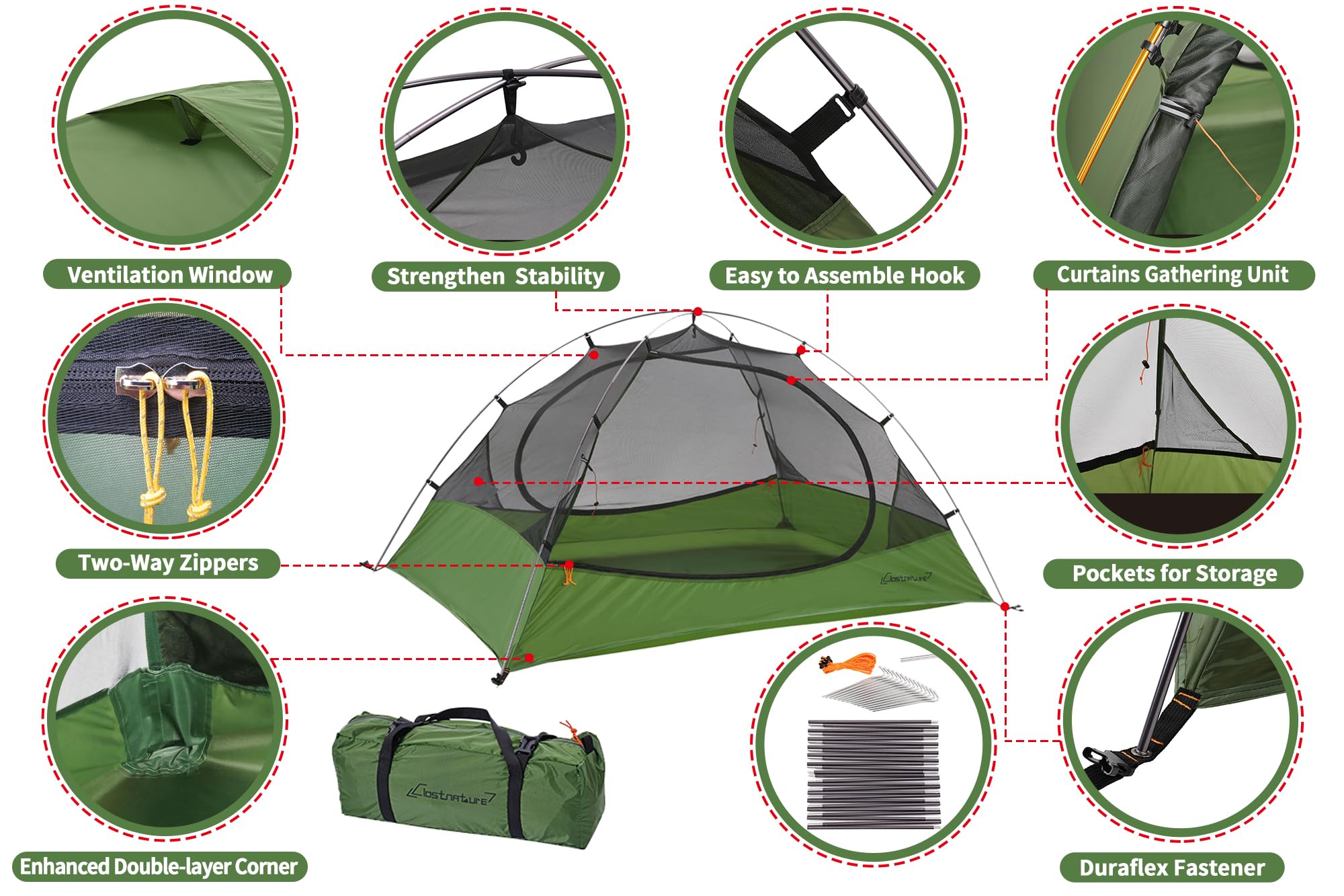 Clostnature Polaris Lightweight Backpacking Tent - 1/1.5/2/3/4 Person Ultralight Waterproof Camping Tent, 3 Season Large Size Easy Setup Tent for Family, Outdoor, Hiking and Mountaineering