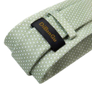 DiBanGu Mens Sage Green Solid Color Tie Set Formal Light Green Necktie and Pocket Square Cufflinks Tie Ring Set in Gift Box