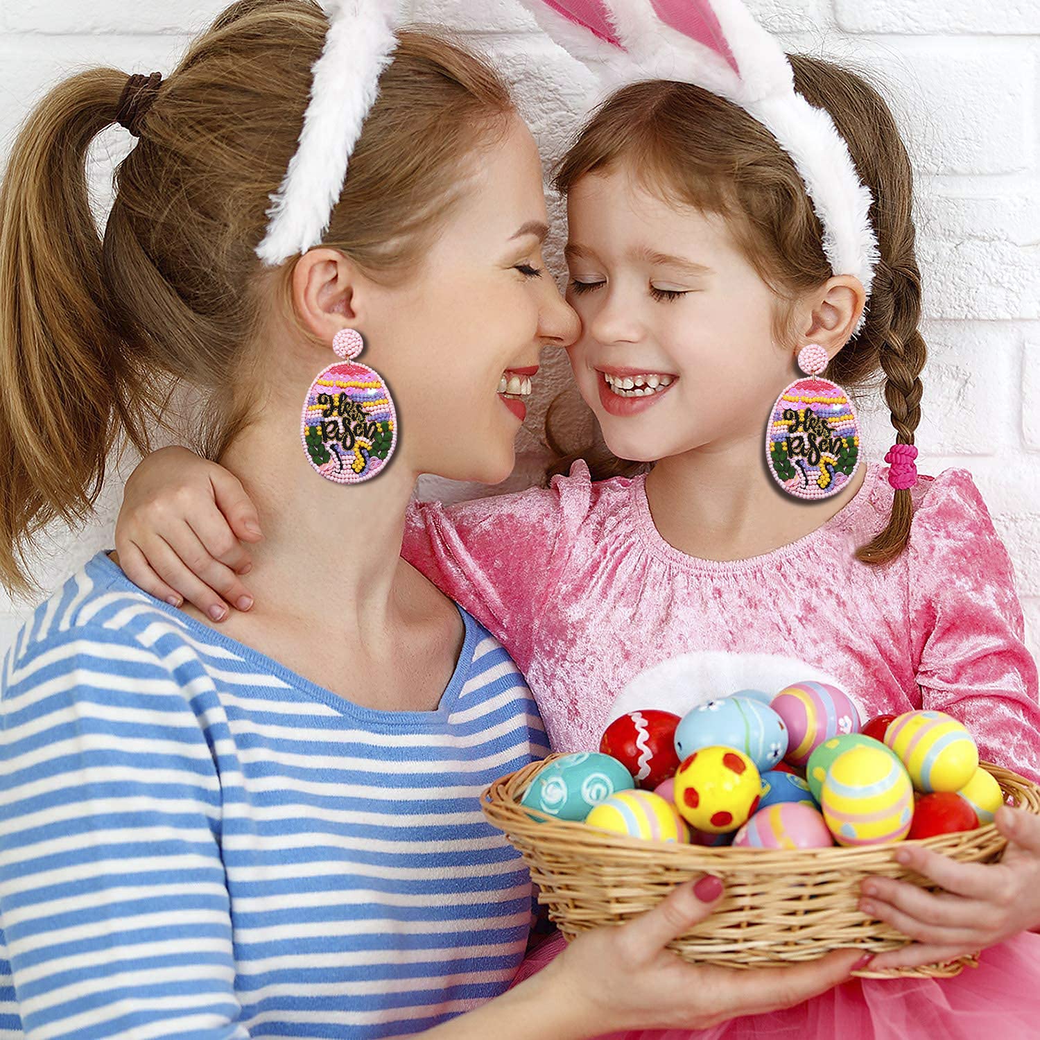 MOLOCH Easter Earrings for Women Easter Bead He IS Risen Earrings Colorful Beads Sequins Egg Dangling Earrings Spring Holiday Jewelry Girls Gift (pink)