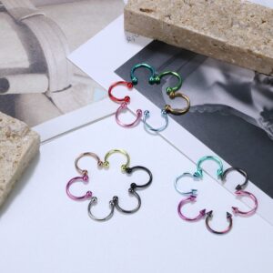 JOERICA 32PCS 16G Horseshoe Septum Rings Stainless Steel Nose Circular Barbells Rings Cartilage Tragus Helix Eyebrow Colorful Daith Earring Piercings Body Jewelry Ball/Arrow 8mm 10mm