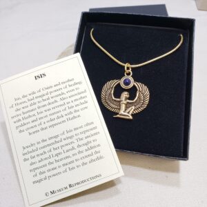 MUSEUM REPRODUCTIONS Egyptian Goddess Isis Pendant Necklace with Lapis - Antique Gold