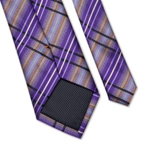 DiBanGu Men's Purple Plaid Tie and Pocket Square Tie Set Classic Checkered Lilac Purple Necktie