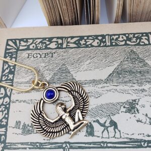 MUSEUM REPRODUCTIONS Egyptian Goddess Isis Pendant Necklace with Lapis - Antique Gold