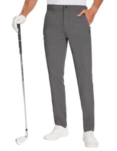 specialmagic golf pants men stretch slim fit hiking pants lightweight dress casual tapered zipper pockets grey,34-32