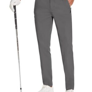 SPECIALMAGIC Golf Pants Men Stretch Slim fit Hiking Pants Lightweight Dress Casual Tapered Zipper Pockets Grey,34-32