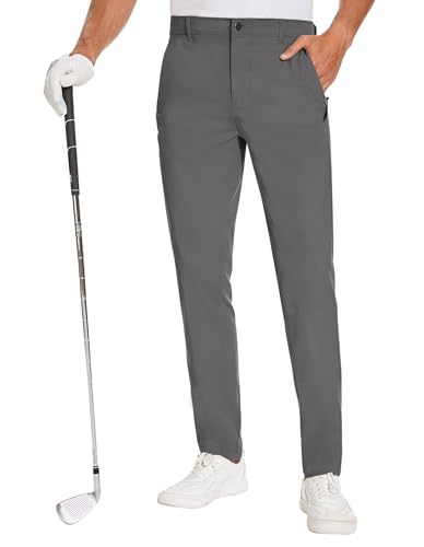 SPECIALMAGIC Golf Pants Men Stretch Slim fit Hiking Pants Lightweight Dress Casual Tapered Zipper Pockets Grey,34-32