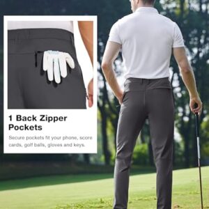 SPECIALMAGIC Golf Pants Men Stretch Slim fit Hiking Pants Lightweight Dress Casual Tapered Zipper Pockets Grey,34-32