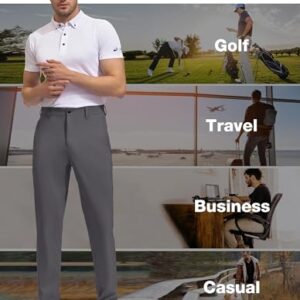 SPECIALMAGIC Golf Pants Men Stretch Slim fit Hiking Pants Lightweight Dress Casual Tapered Zipper Pockets Grey,34-32