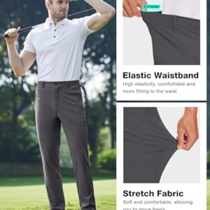 SPECIALMAGIC Golf Pants Men Stretch Slim fit Hiking Pants Lightweight Dress Casual Tapered Zipper Pockets Grey,34-32