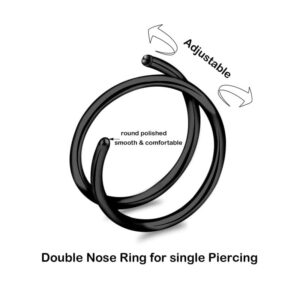 Double Nose Ring Hoops for Single Piercing Double Hoop Nose Ring 20 Gauge 8mm for Single Piercing Double Nose Ring Hoop Double Loop Spiral Nose Rings for Women Girls (20 Gauge 8mm, 6 Mixed Color)