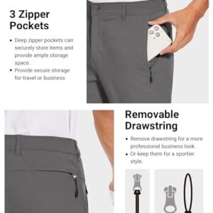 SPECIALMAGIC Golf Pants Men Stretch Slim fit Hiking Pants Lightweight Dress Casual Tapered Zipper Pockets Grey,34-32