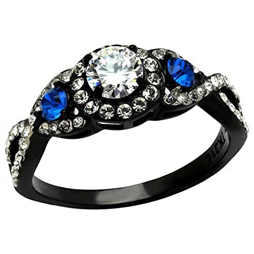 3.00 Ct Round Cut Blue Sapphire & Diamond Engagement Wedding Women's Ring 14k Black Gold Finish (9)