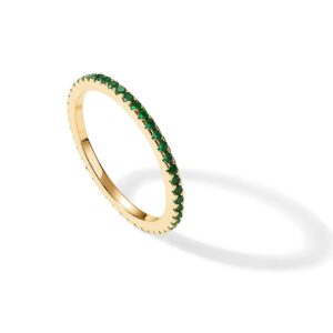 PAVOI 14K Yellow Gold Plated Sterling Silver Stackable Ring Colored CZ Stones | Green CZ Eternity Bands for Women (Size 7)