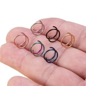 Double Nose Ring Hoops for Single Piercing Double Hoop Nose Ring 20 Gauge 8mm for Single Piercing Double Nose Ring Hoop Double Loop Spiral Nose Rings for Women Girls (20 Gauge 8mm, 6 Mixed Color)