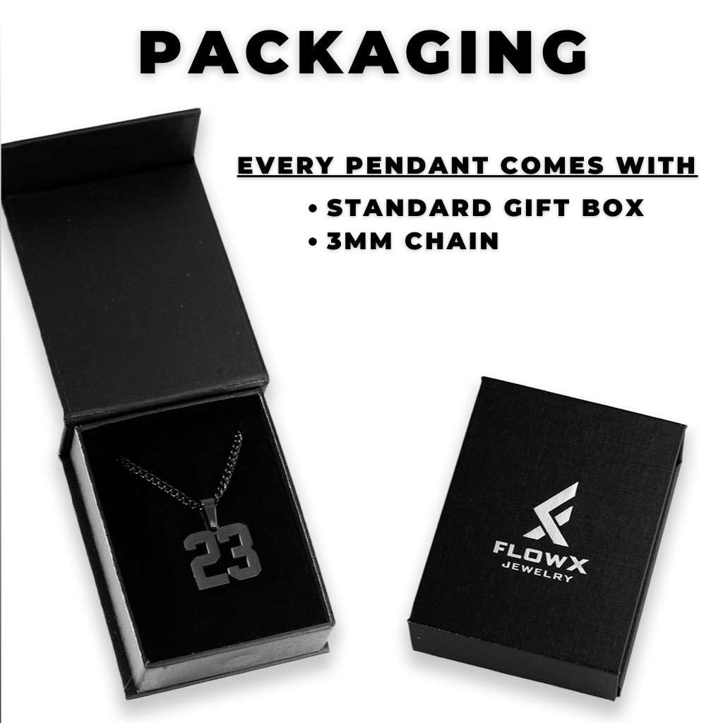 FlowX Jewelry Black Number Pendant Necklace - Baseball Chains (21)