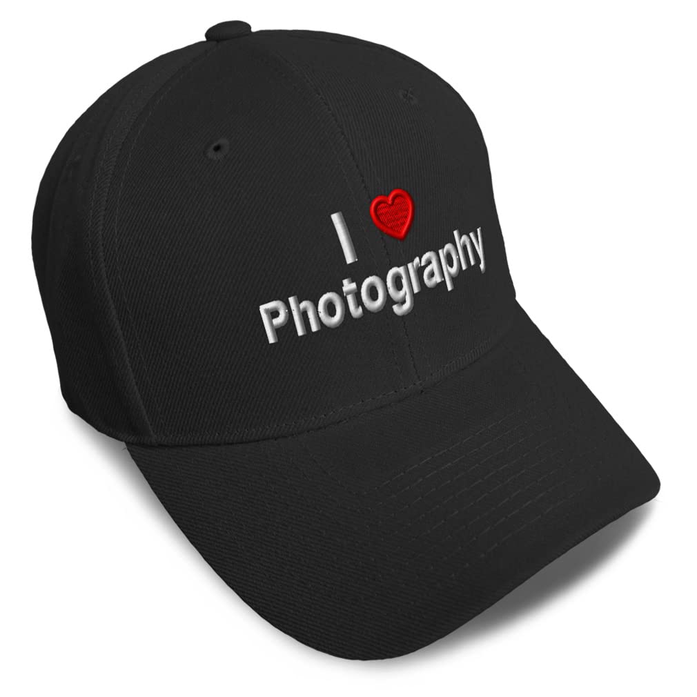 Baseball Cap I (Love) Photography Red Heart Hobbies Lovers Photography Acrylic Dad Hats for Men & Women Black Design Only