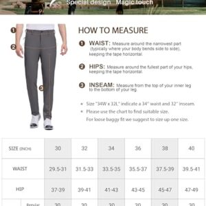 SPECIALMAGIC Golf Pants Men Stretch Slim fit Hiking Pants Lightweight Dress Casual Tapered Zipper Pockets Grey,34-32