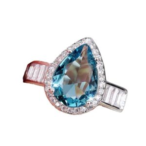 dcfshee fashion waterdrop pear shape cut aquamarine gemstone & baguette cz zircon promise rings, bridal eternity engagement wedding jewelry (us size 8)