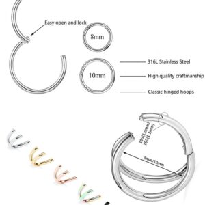 Carper Nose Ring Hoop Nose Ring Double Nose Ring for Single Piercing Clicker Double Septum Ring Jewelry(18g Black 8mm)