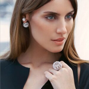 Ajojewel Double Sided Stud Earrings Balls Women Rhinestone Earing Fashion Jewelry (White Gold Plated)