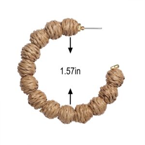 BSJELL 4 Pairs Rattan Earrings Hand Woven Geometric Statement Hoop Straw Wicker Braid Earrings Summer Beach Bohemian Drop Dangle Earrings for Women (A:Rattan Ball Hoop)