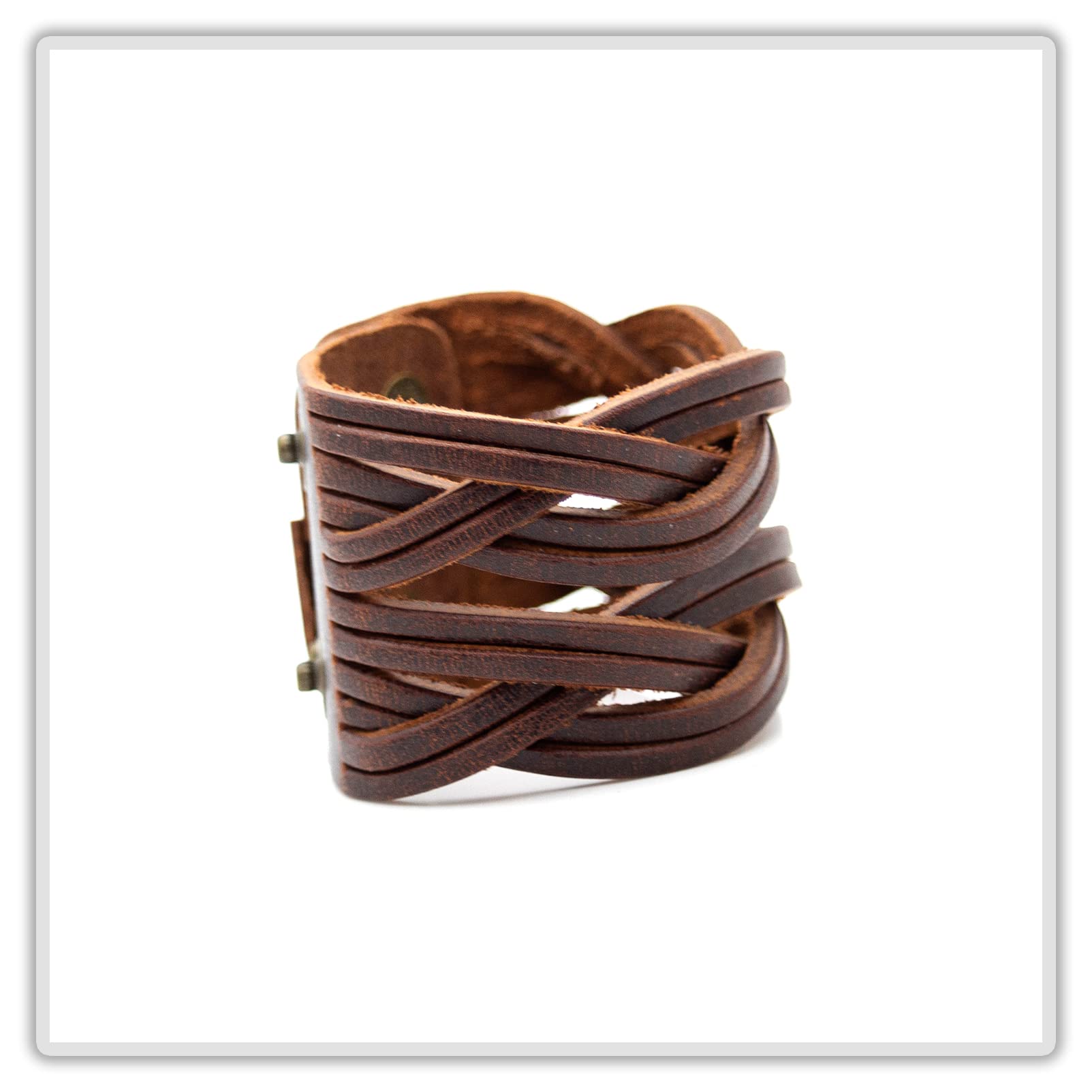 Mgutillart Punk Braided Band Bracelet Wide Leather Arm Cuff Bracelet(Brown)