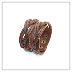 Mgutillart Punk Braided Band Bracelet Wide Leather Arm Cuff Bracelet(Brown)