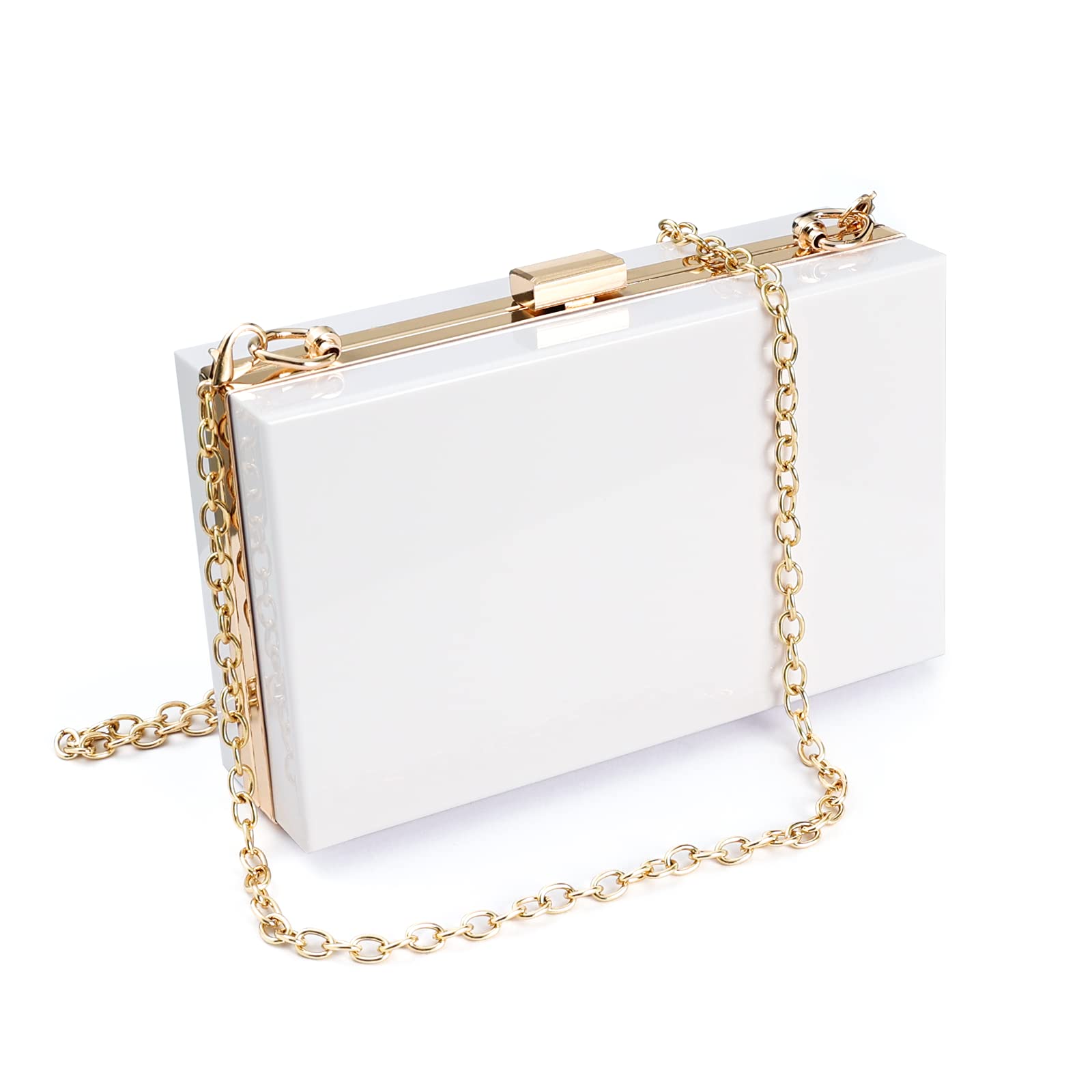 WJCD Clear Purse for Women Acrylic Clear Clutch Bag,Acrylic Purses Clear Clutch Purse Shoulder Handbag With Removable Chain (White)