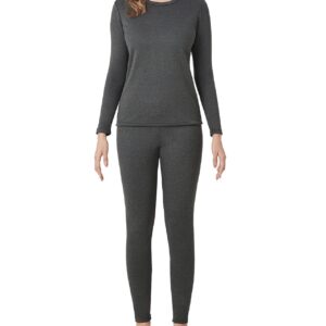 LAPASA Women's Thermal Underwear Set Fleece Lined Long Johns Top Shirt & Bottom Soft Base Layer Thermoflux 300 Extra Warm Heavyweight Cold Weather L44 Medium Dark Heather Gray