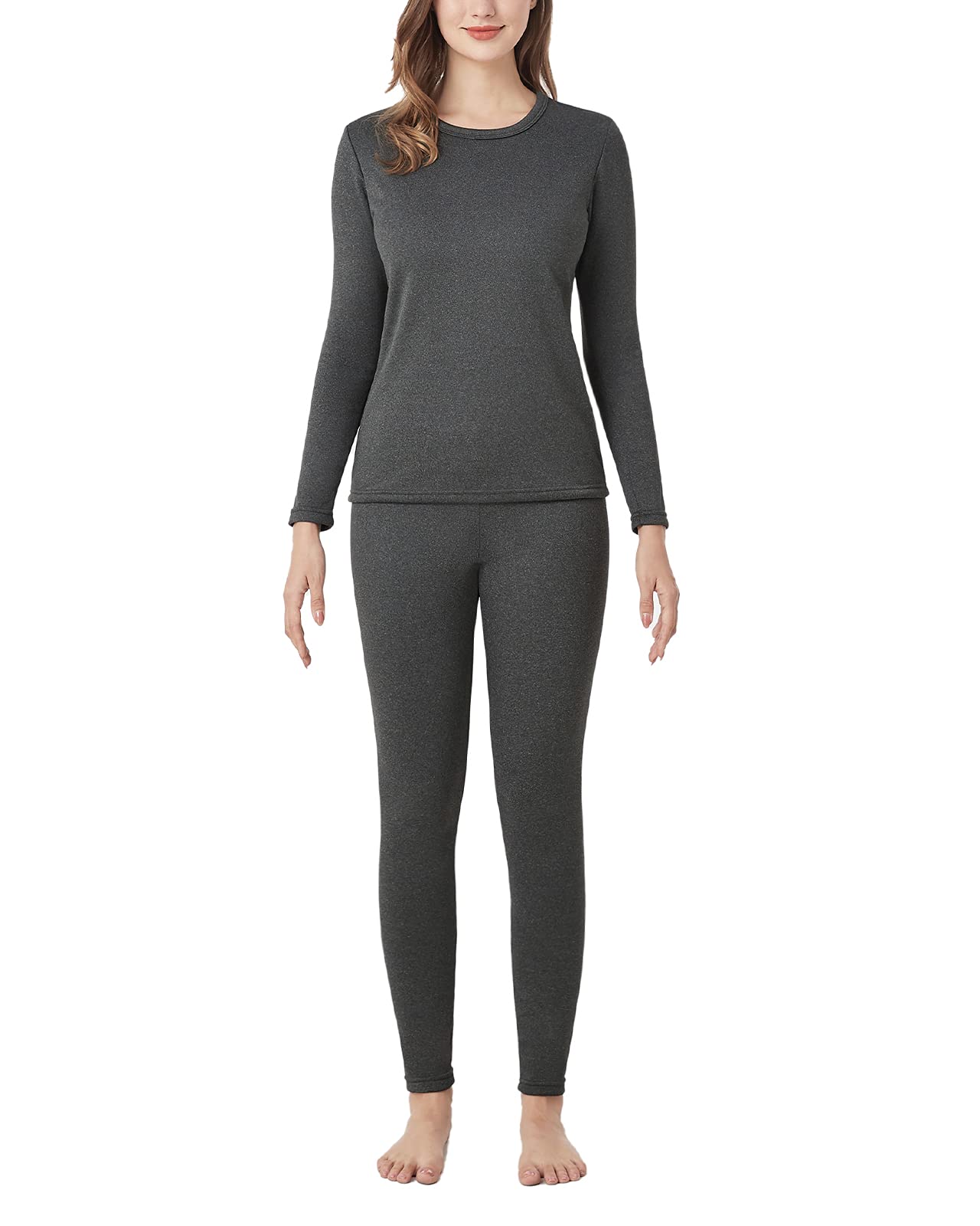 LAPASA Women's Thermal Underwear Set Fleece Lined Long Johns Top Shirt & Bottom Soft Base Layer Thermoflux 300 Extra Warm Heavyweight Cold Weather L44 Medium Dark Heather Gray