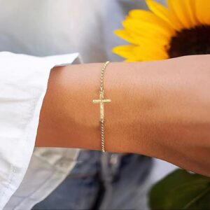 AHSIWC 14k Gold Plated Cross Bracelet Hypoallergenic Adjustable Link Bracelet Gifts for Women