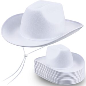 Zhanmai 12 Pack Bulk Cowboy Hat for Adult Wide Brim Plain Western Cowgirl Hat Costume Texan Country Cowboy Hat for Women Men (White)